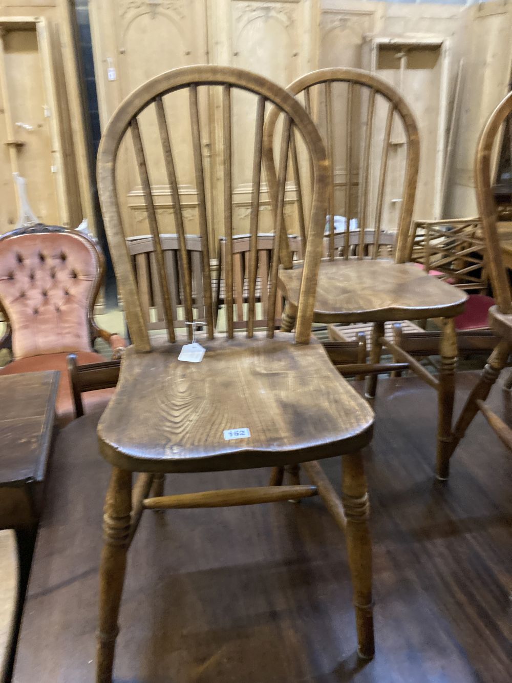 Five Victorian elm and beech Windsor comb back chairs